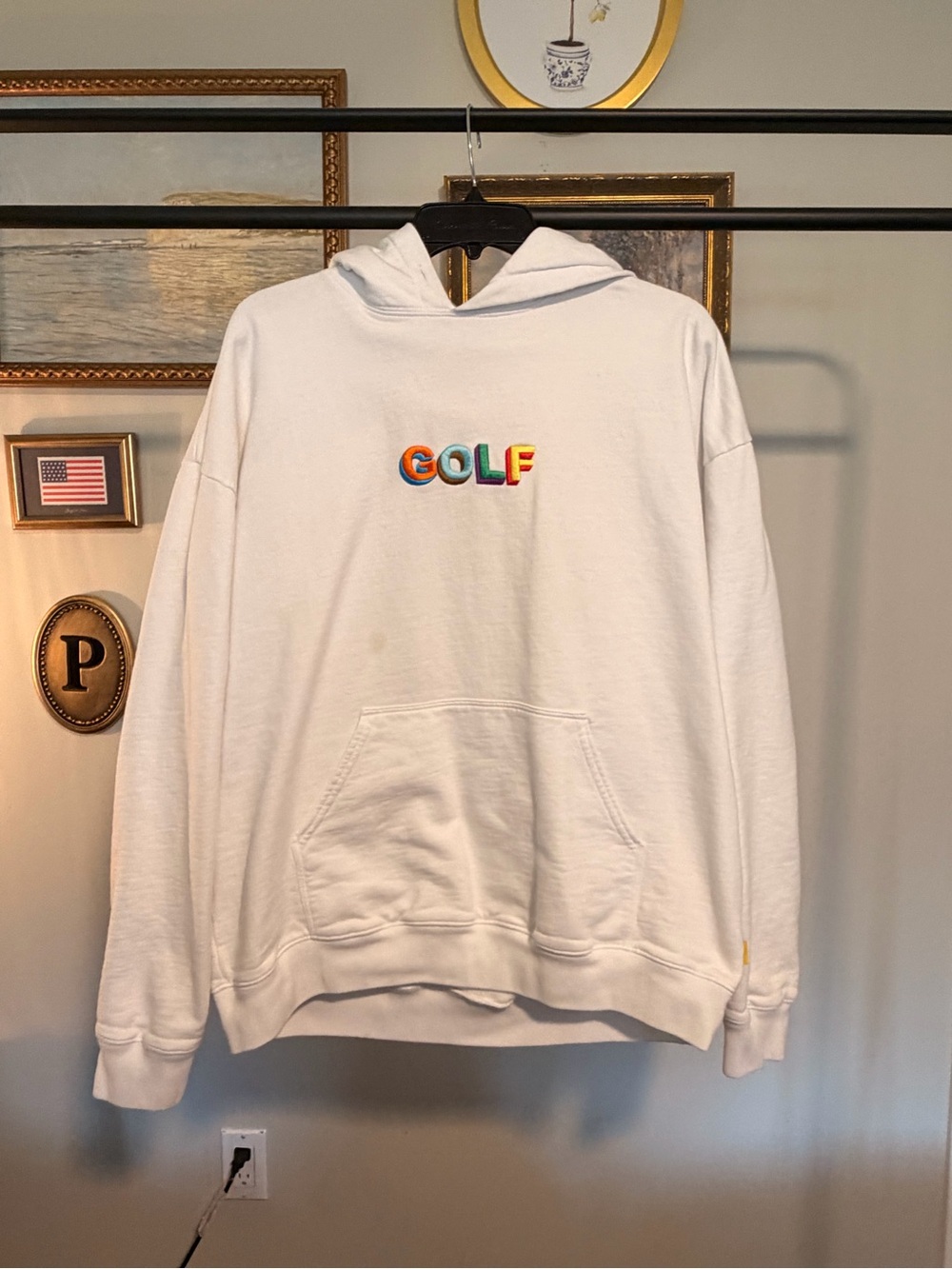 Golf Wang White Hoodie with Rainbow GOLF Embroidery